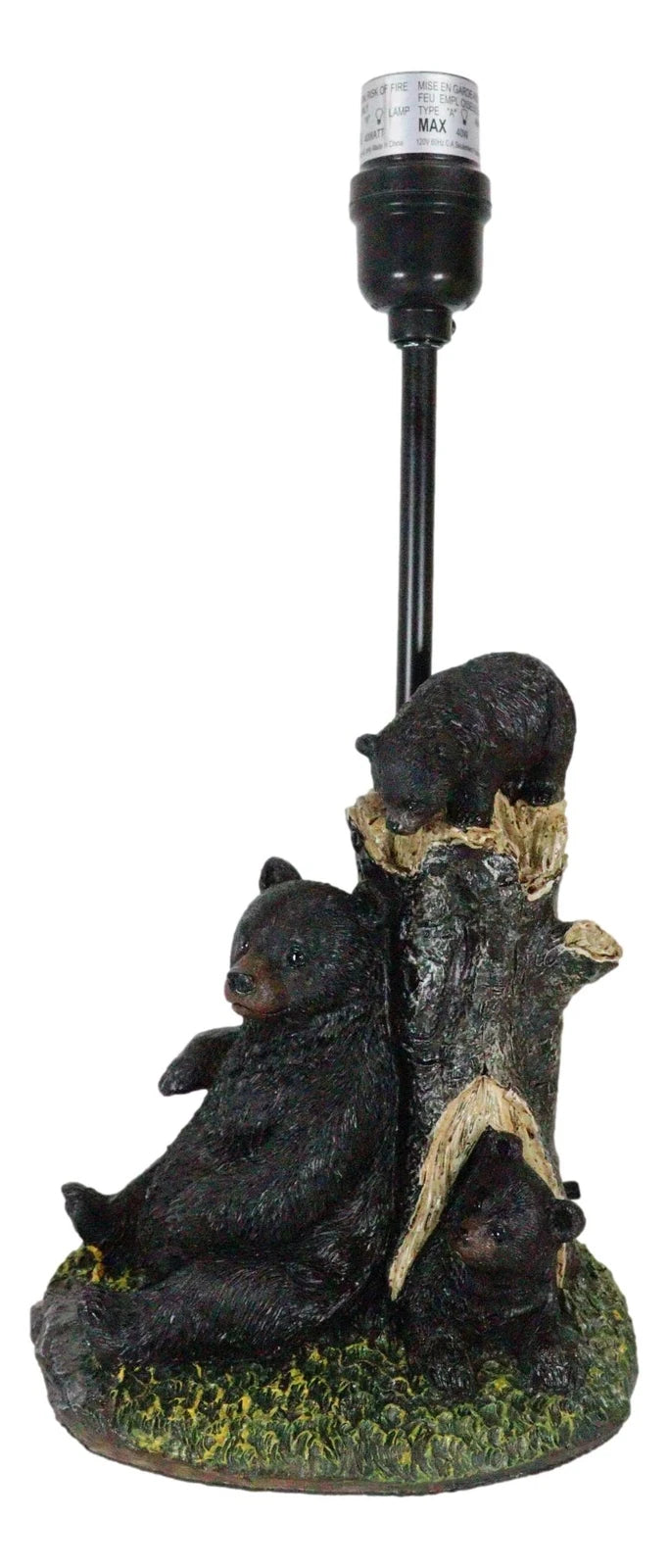 Lámpara de mesa rústica con pantalla de mamá osa negra y cachorros jugando al escondite-3
