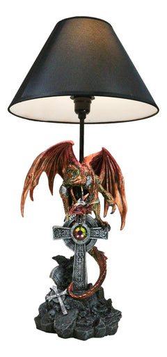 Red Gold Armored Dragon On Celtic Knotwork High Cross With Crystal Table Lamp-6