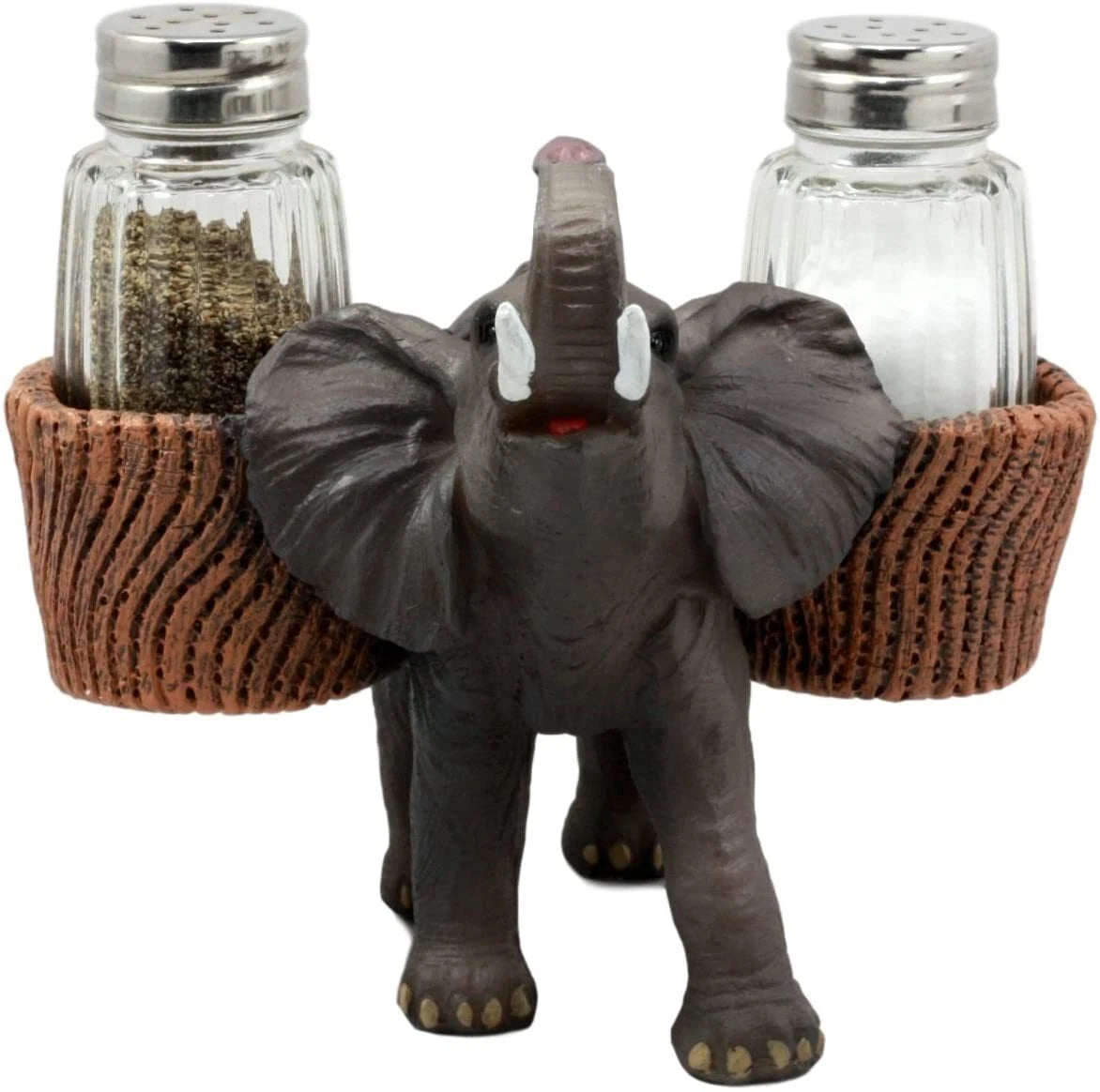Juego de salero y pimentero de cristal con forma de elefante trompetero de Savanna Calls-4