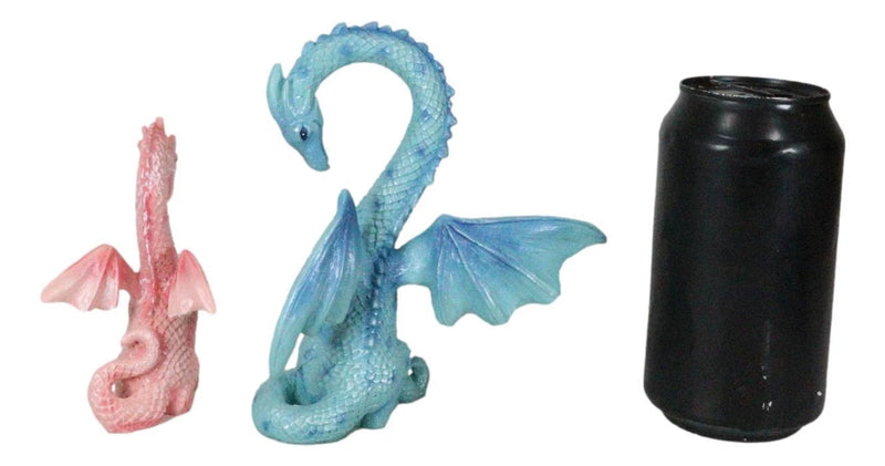 Valentines Cupid Love Dragon Couple Set of Two Blue and Pink Dragon Statue-6