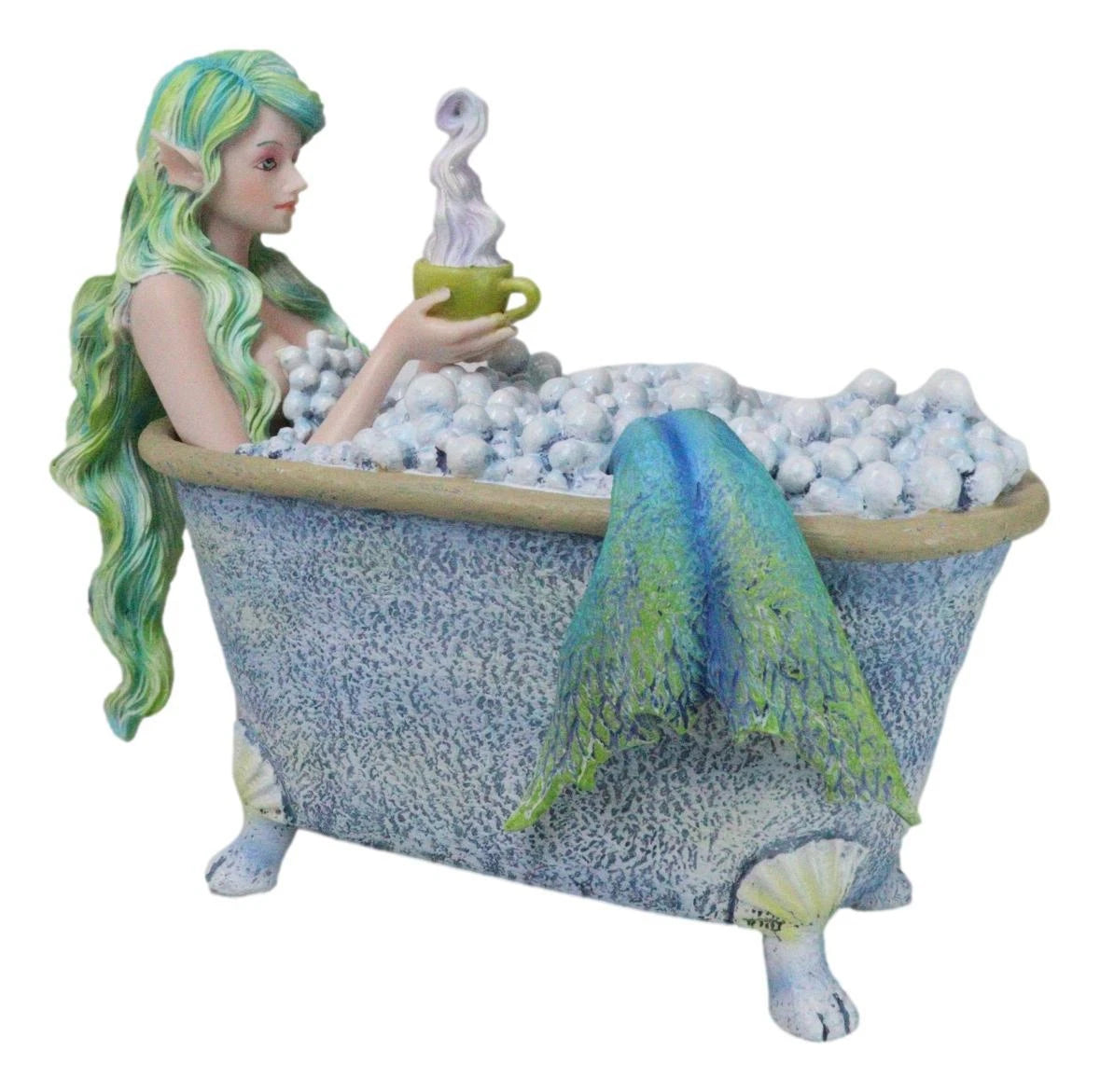 Amy Brown Aquamarine Pretty Mermaid Relaxing And Bubble Bathing in Tub Figurine-5