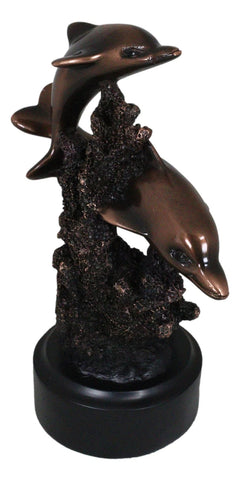 Gay Dolphins Swimming By Ocean Coral Reef Electroplated Bronze Resin Figurine-6