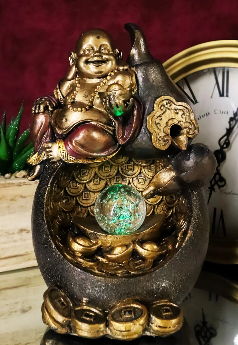 Happy Buddha Hotei Seated On Wine Gourd Backflow Incense Burner LED Light Statue-3