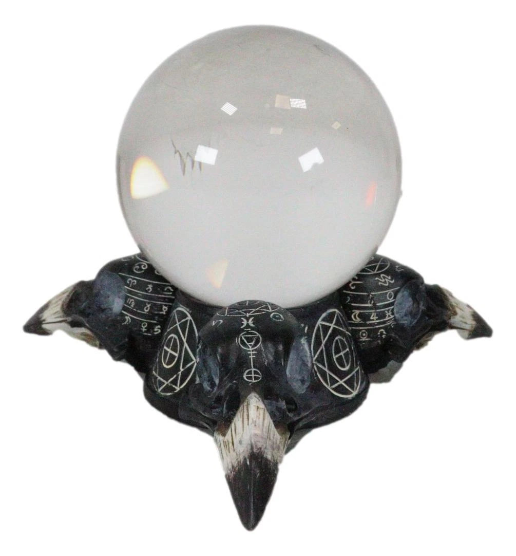 Wicca Psychic Raven Skulls Sacred Geometry Crystal Glass Gazing Ball Figurine-5