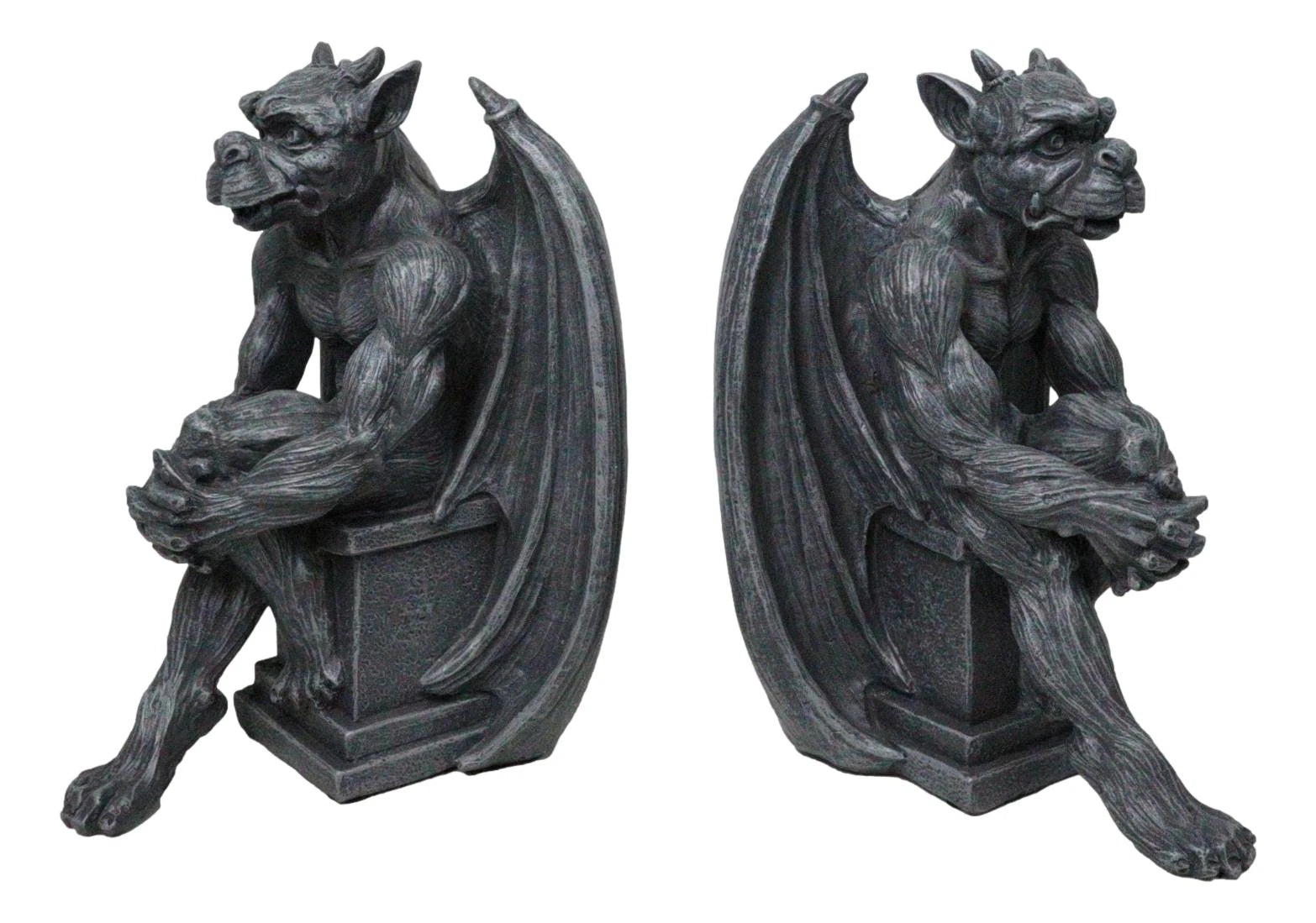 Conjunto de figuras de sujetalibros con gárgolas, centinelas y pedestales de la gárgola gótica de la noche-5