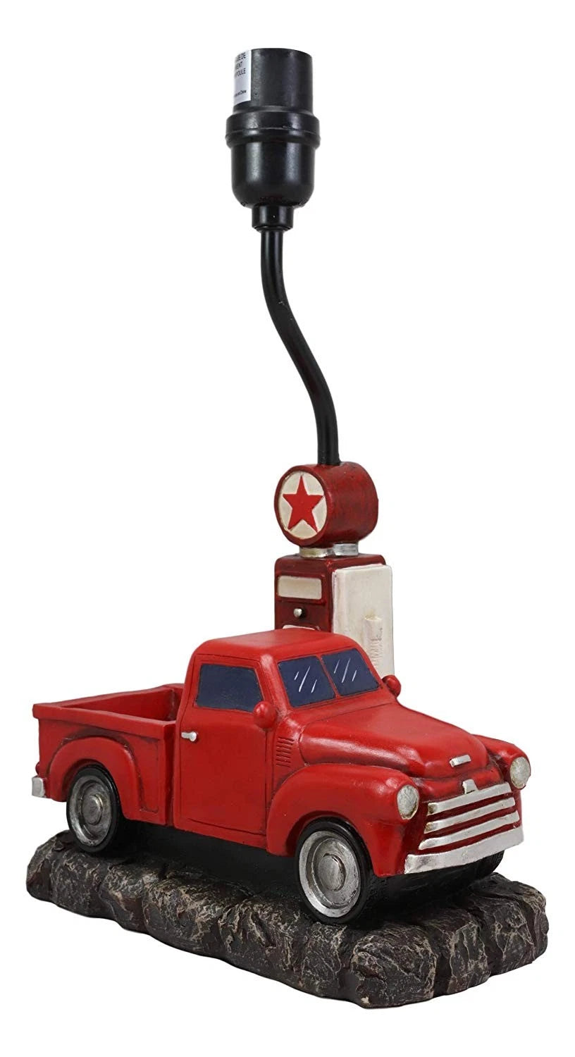 Classic Big Red Pickup Truck by Rural Gas Pump Desktop Table Lamp 18.75" H-5