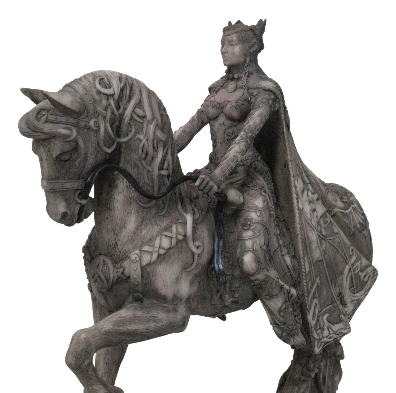 Celtic Moon Goddess Rhiannon Riding Horse in Arberth Clay Finish Figurine-4