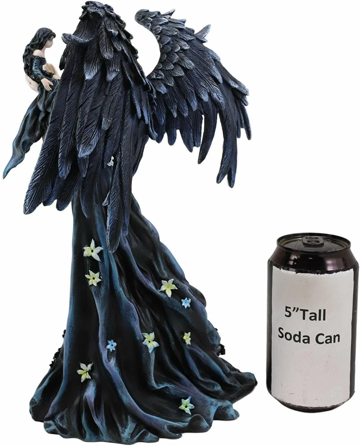 Gothic Raven Crow Maleficent Angel With Avatar Ditto in Black Lily Dress Statue-4