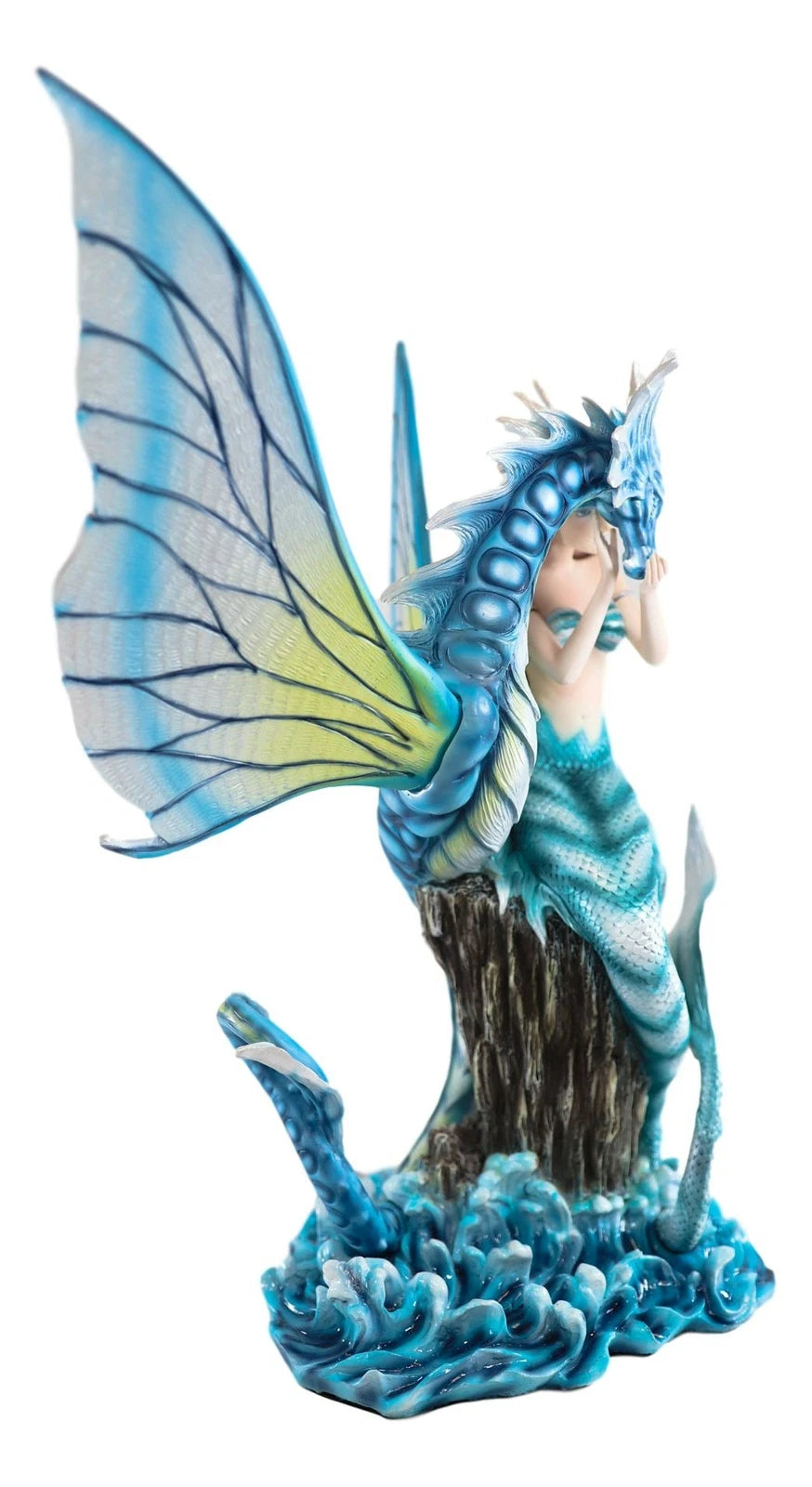 Large Nautical Blue Mermaid Feeding Leviathan Ocean Dragon Fairy Statue-5