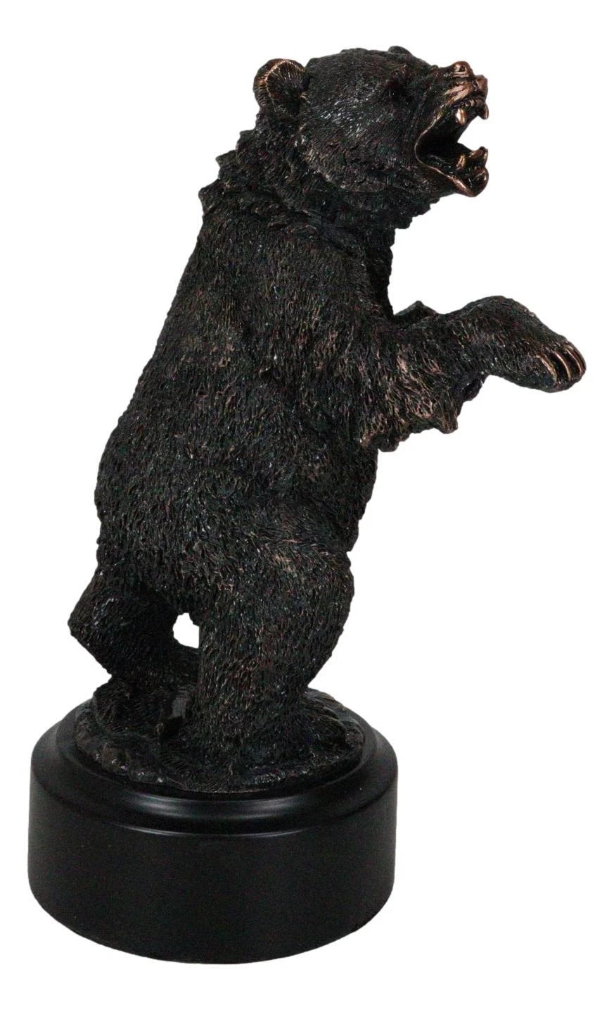 Estatua decorativa de resina galvanizada de bronce rugiente de oso negro occidental sobre sus patas traseras-5