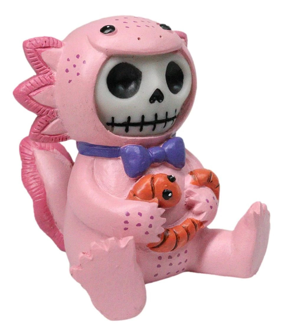 Furrybones Cute Pink Loti The Axolotl Holding Worm Skeleton Figurine Furry Bones-5
