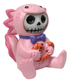 Furrybones Cute Pink Loti The Axolotl Holding Worm Skeleton Figurine Furry Bones-5