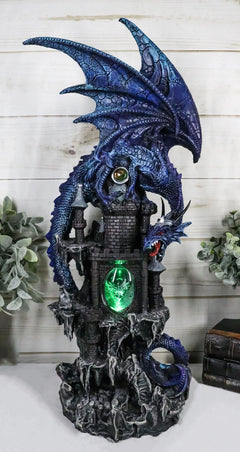 20"H Blue Waterfall Spyro Dragon On Castle Statue LED Night Light Figurine-4