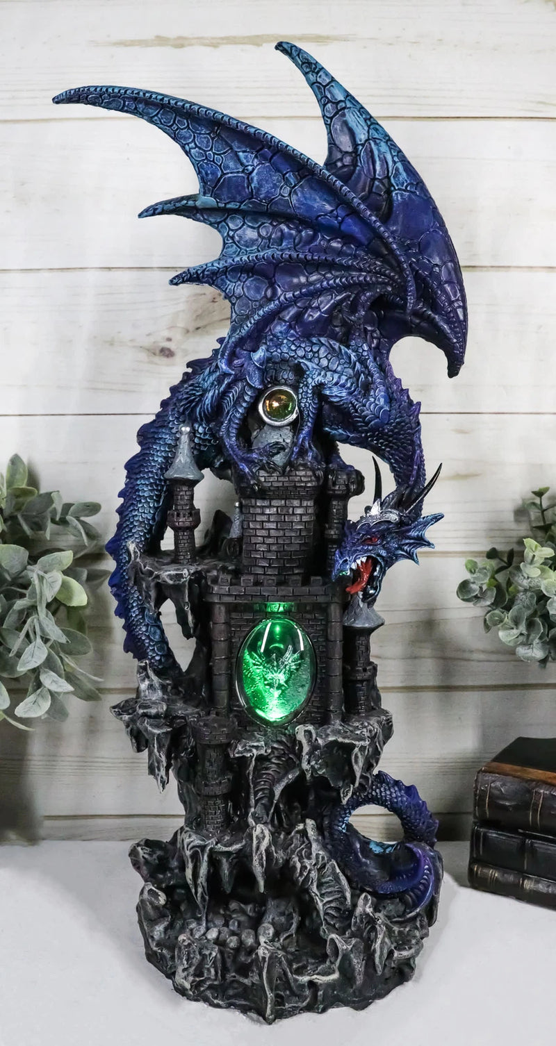 20"H Blue Waterfall Spyro Dragon On Castle Statue LED Night Light Figurine-4