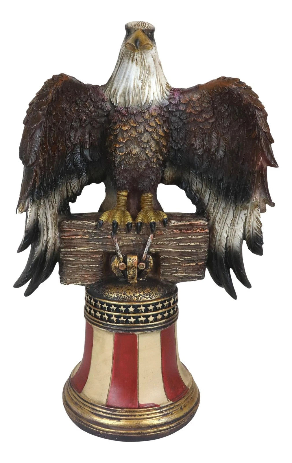 Independence Day American Glorious Bald Eagle Perching On Liberty Bell Figurine-2