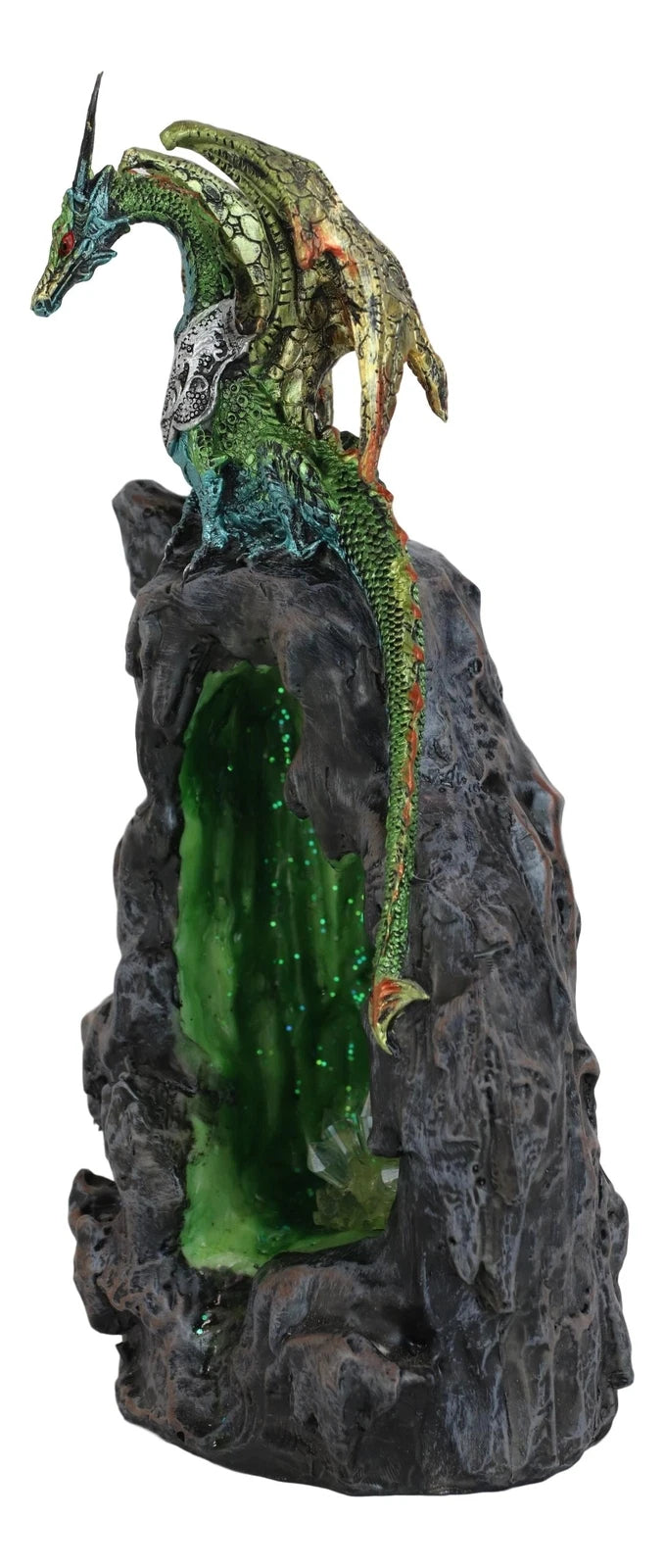 Emerald Dragon On Crystal Geode Mountain Backflow Incense Burner With LED-3