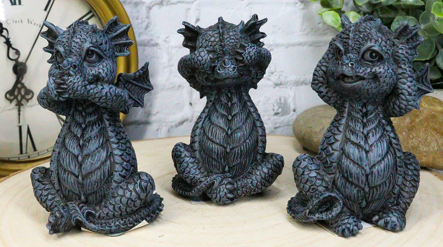 Whimsical Dragon Hatchlings See Hear Speak No Evil Baby Dragons Statue Set Of 3-1