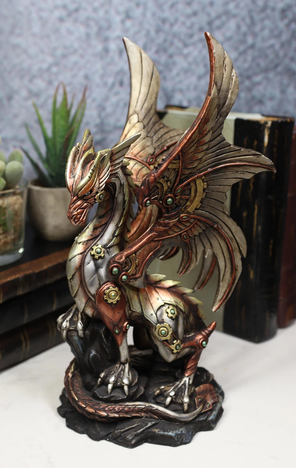 Ruler Of Pantagonia Steampunk Cyborg Robot Dragon Statue 10.5"Tall-1