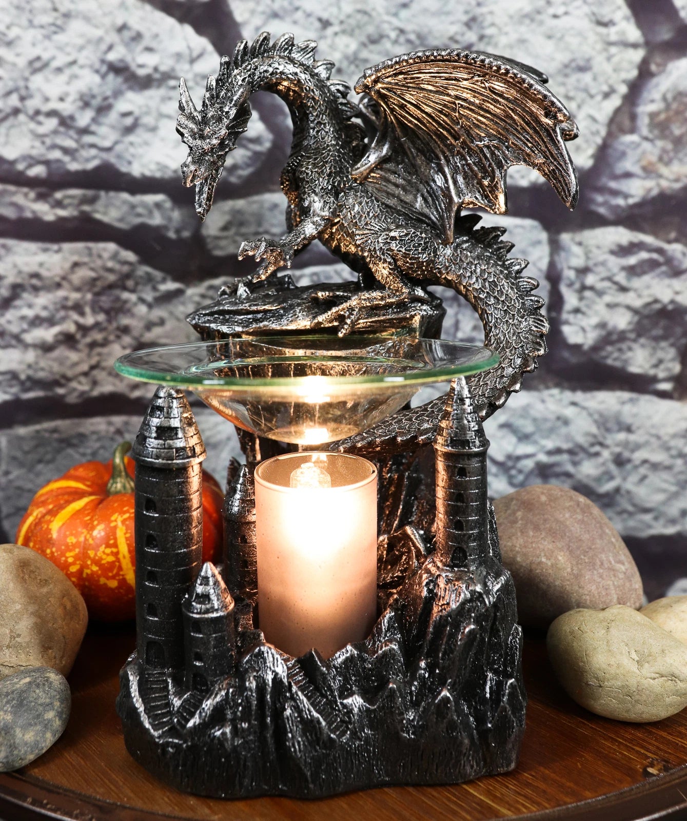 Dragon Castle Figurine, Smaug Electric Oil Burner & Tart Warmer Statue 9.5" Tall, Hand-Painted Fantasy Dragon Sculpture for Home Decor, Desk, Shelf, or Living Room Display-1