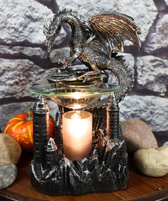 Dragon Castle Figurine, Smaug Electric Oil Burner & Tart Warmer Statue 9.5" Tall, Hand-Painted Fantasy Dragon Sculpture for Home Decor, Desk, Shelf, or Living Room Display-1