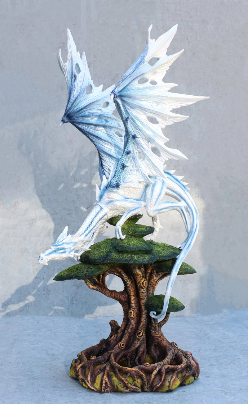 Large Arctic Frost Fury Dragon Perching On Rainforest Giant Tree Canopy Figurine-1