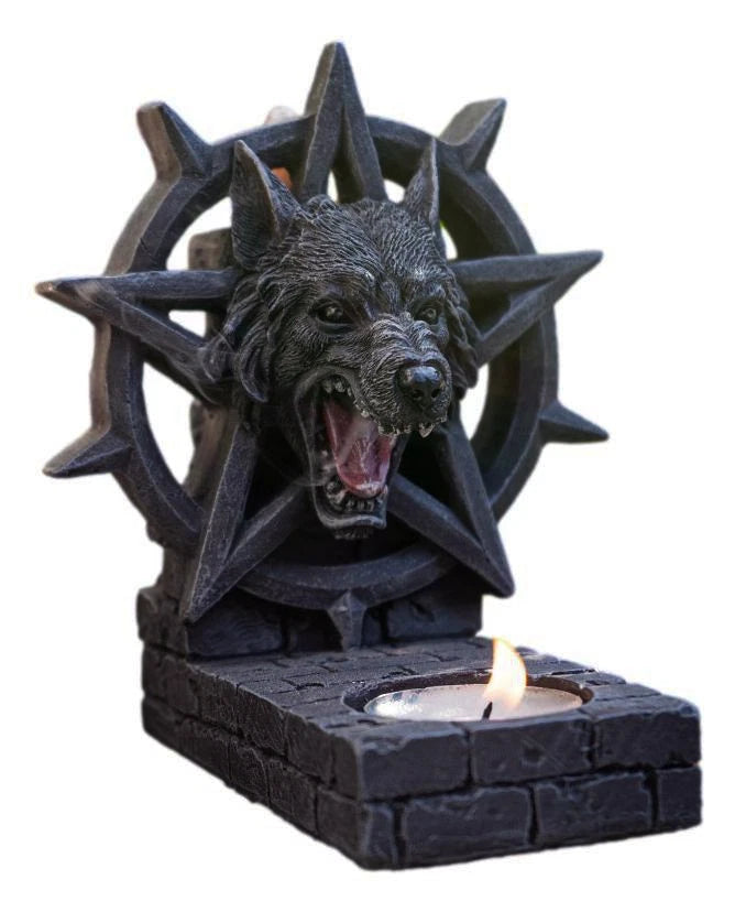 Gothic Alpha Wolf Pentagram Wheel Candle And Backflow Incense Cone Burner Holder-4