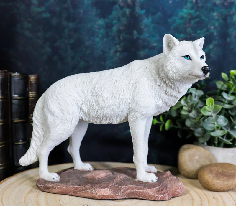 Estatua realista de lobo albino blanco como la nieve de la tundra cazadora invernal de 20 cm de largo-4