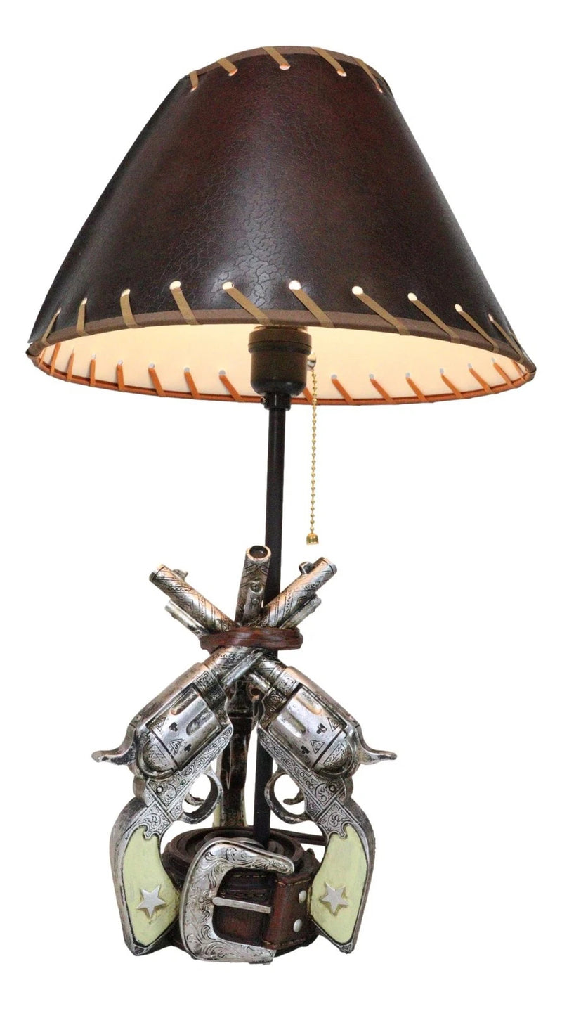 Rustic Western Triple Six Shooter Revolver Gun Pistols Cowboy Buckle Table Lamp-9