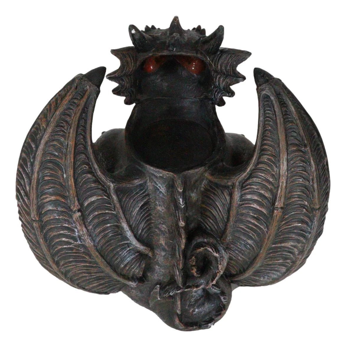 Gothic Winged Dragon Guard Gargoyle With Translucent Eyes Candle Holder Figurine-4