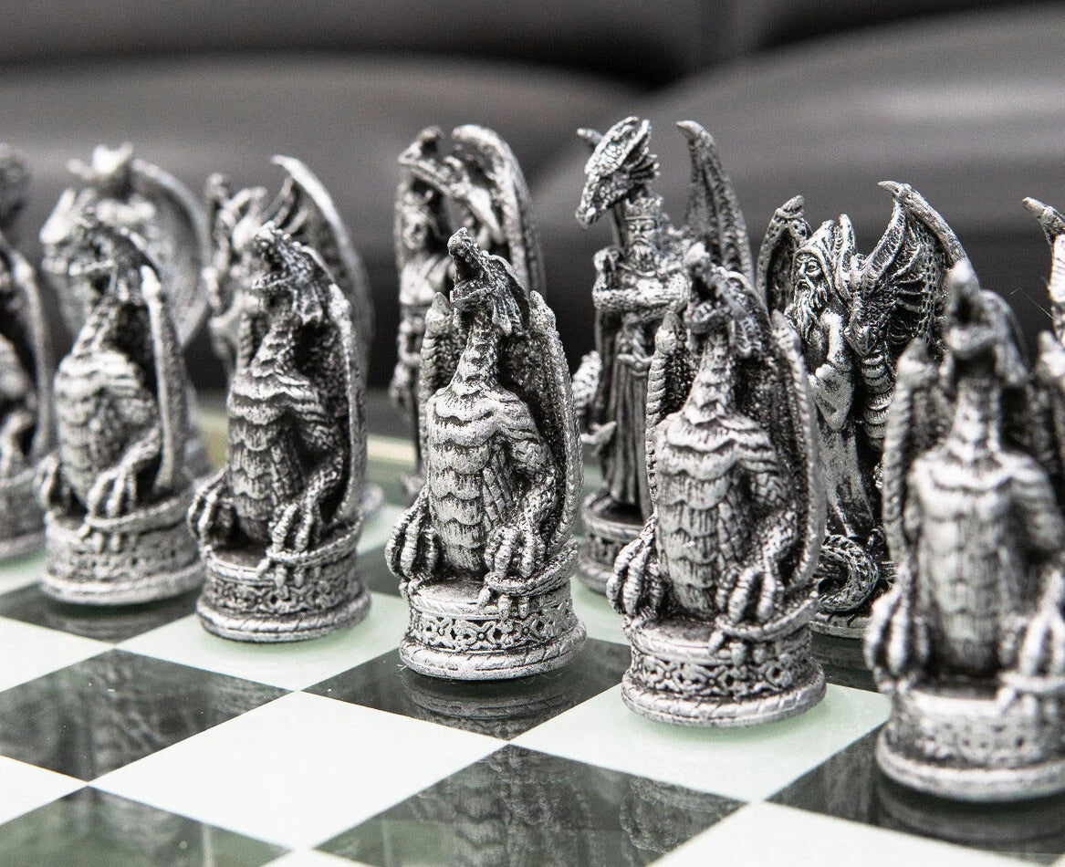 Silver Gold Fantasy Dungeons And Dragons Resin Chess Pieces Glass Board-6