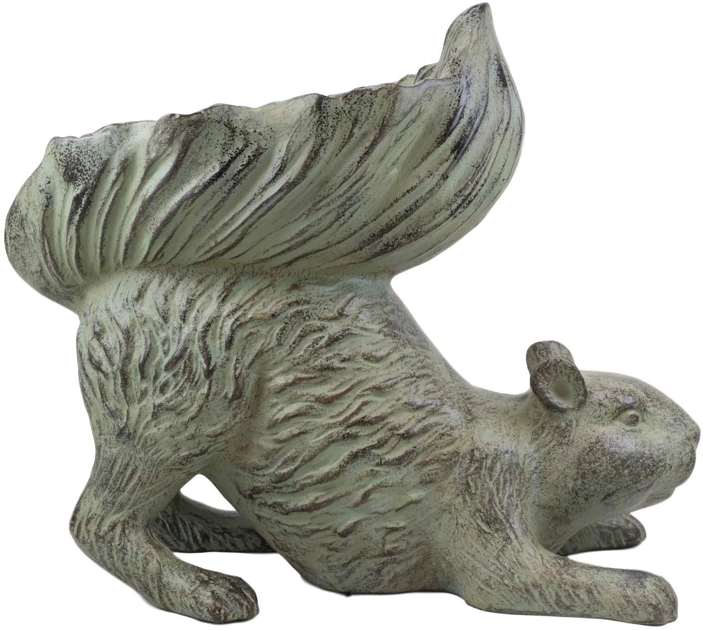 Aluminum Whimsical Crouching Bushy Tailed Squirrel Bird Feeder Garden Statue-5