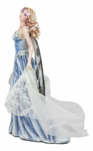 Last Light Ethereal Bridal Fairy Statue With Embroidered Sheer Fabric Decor Art-4