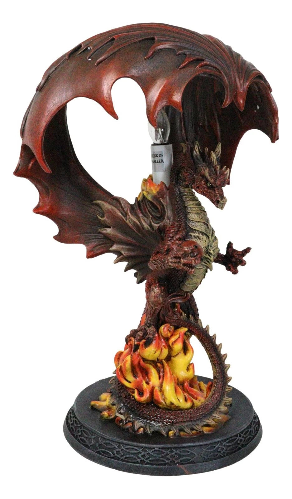 Red Hell Fire Flame Volcano Dragon Table Lamp With Towering Canopy Wings Statue-7