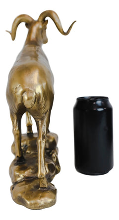 Large Country Wildlife Bighorn Sheep Ram Climbing On Rock Statue In Gold Patina-6
