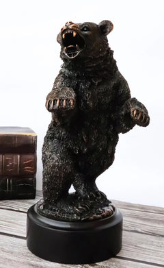 Estatua decorativa de resina galvanizada de bronce rugiente de oso negro occidental sobre sus patas traseras-4