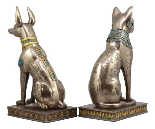 Egyptian Statue Set, Bastet & Anubis Sitting Figurines 2-Piece for Home Decor, Desk, Shelf, Mantle, Office, Ancient Egyptian Gods Sculpture, Collectible Gift-5