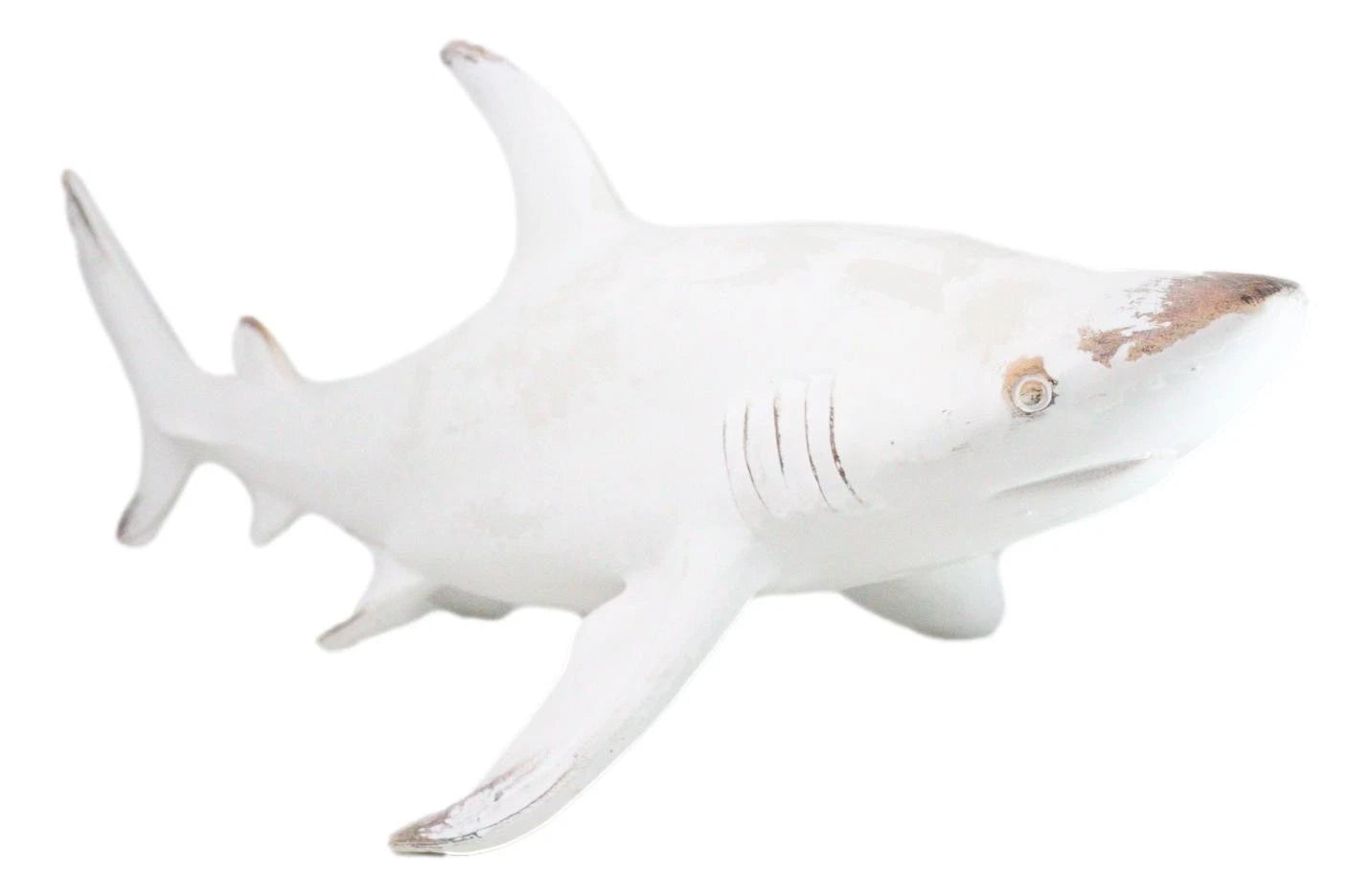 Nautical Ocean Marine Great White Shark Swimming Antiqued White Figurine 19.5"L-3