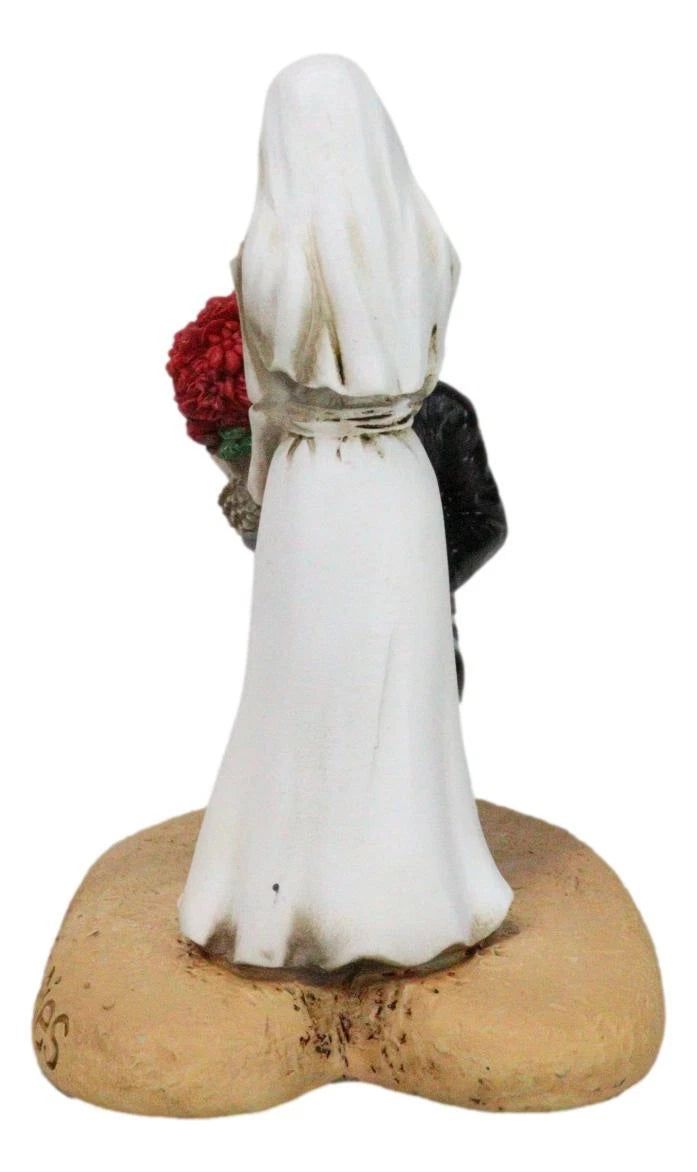 Figura decorativa para tarta de boda con esqueletos de novios y rosas "El amor nunca muere"-6