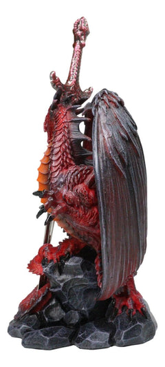 Figura de dragón de hoja viuda de roca volcánica de lava roja con espada abrecartas-4