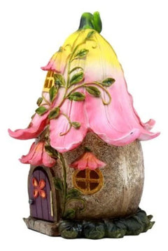 Mini Enchanted Fairy Garden Trumpet Lily Cottage Light Up House W/ Door Figurine-6