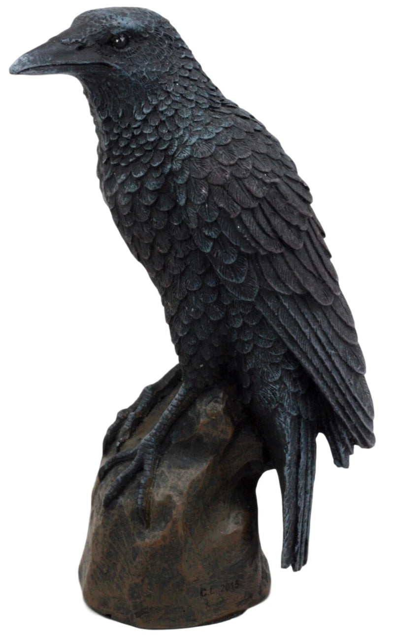 Estatua gótica de cuervo, ave carroñera posada sobre una roca, figurita de 15 cm de alto-3