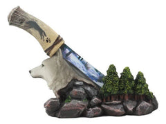 Gray Wolf In Forest Centerpiece With Hunting Knife Letter Opener Statue-3