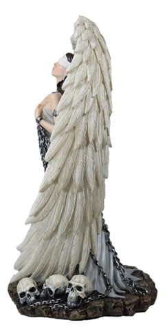 Captive Spirits Blindfolded Standing Angel Tied In Chains By Skulls Figurine-4