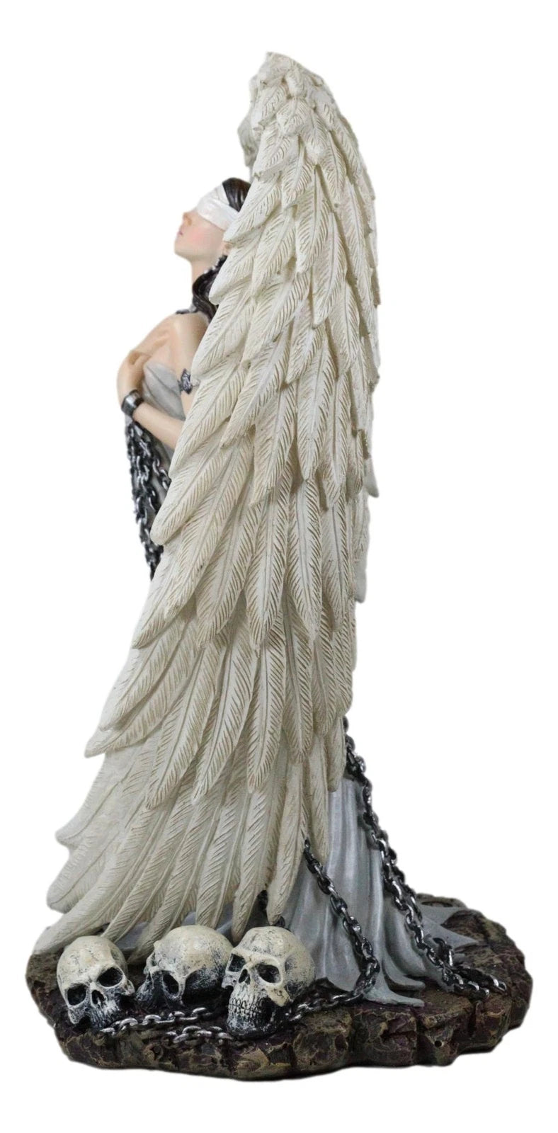 Captive Spirits Blindfolded Standing Angel Tied In Chains By Skulls Figurine-4