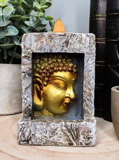 Gautama Buddha Face Faux Stone Mini Relief Bracket Backflow Incense Cone Burner-5