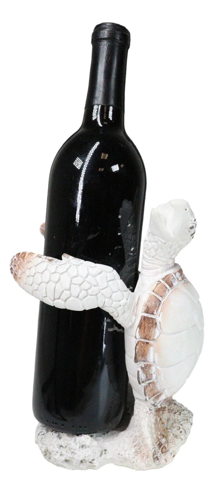 Nautical Marine Distressed Antique White Sea Turtle Wine Bottle Holder Figurine-4