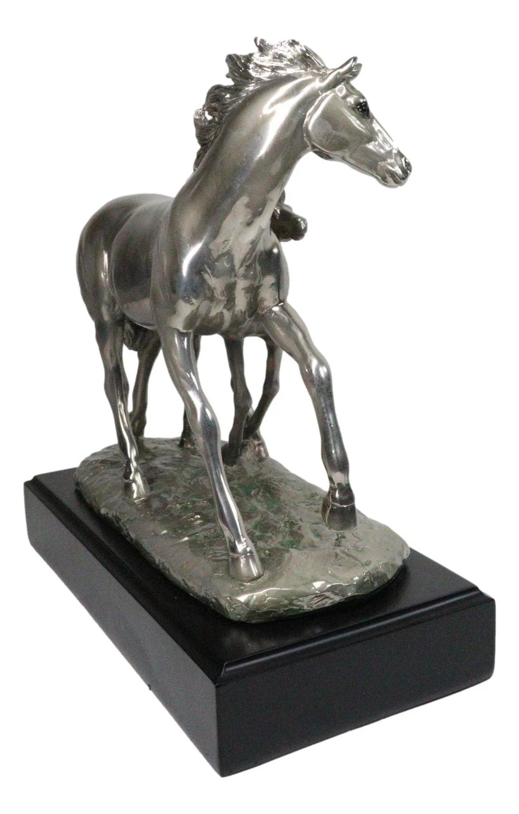 Western Horse and Foal Chrome Electroplated Resin Figurine With Museum Base-7