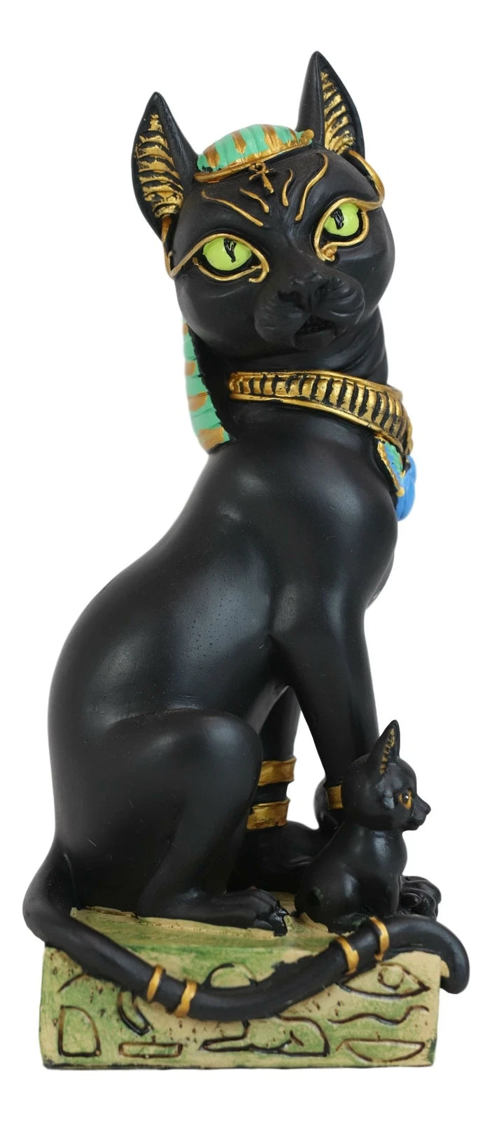 Egyptian Goddess Sitting Cat Bastet Mother With Kittens Statue in Vivid Colors-5