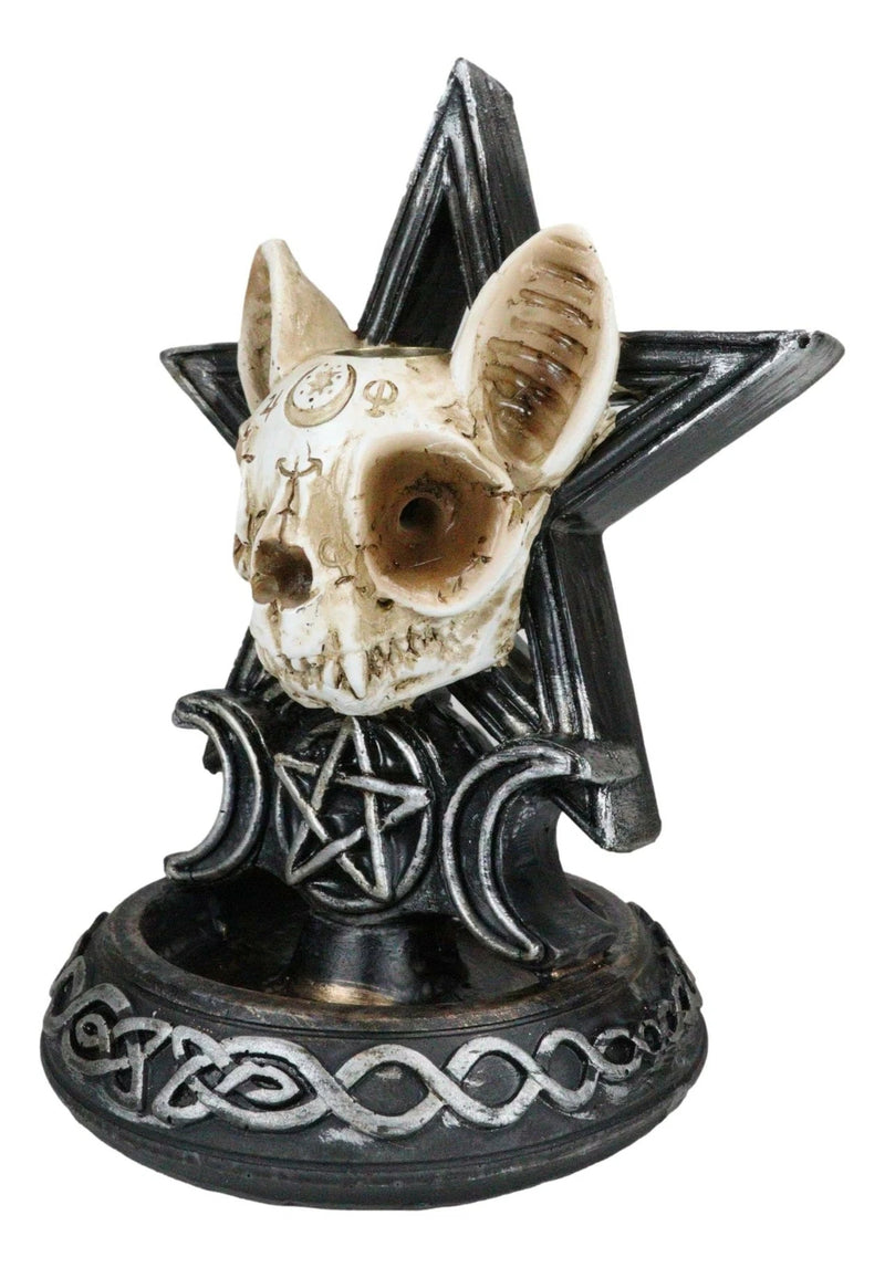 Occult Ouija Cat Skull With Triple Moon And Pentagram Backflow Incense Burner-5