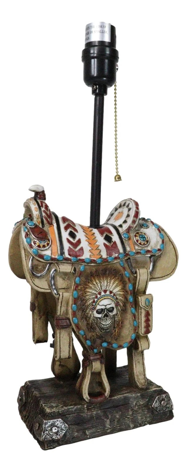 Southwestern Navajo Indian Chief Skull Headdress Cowboy Horse Saddle Table Lamp-8